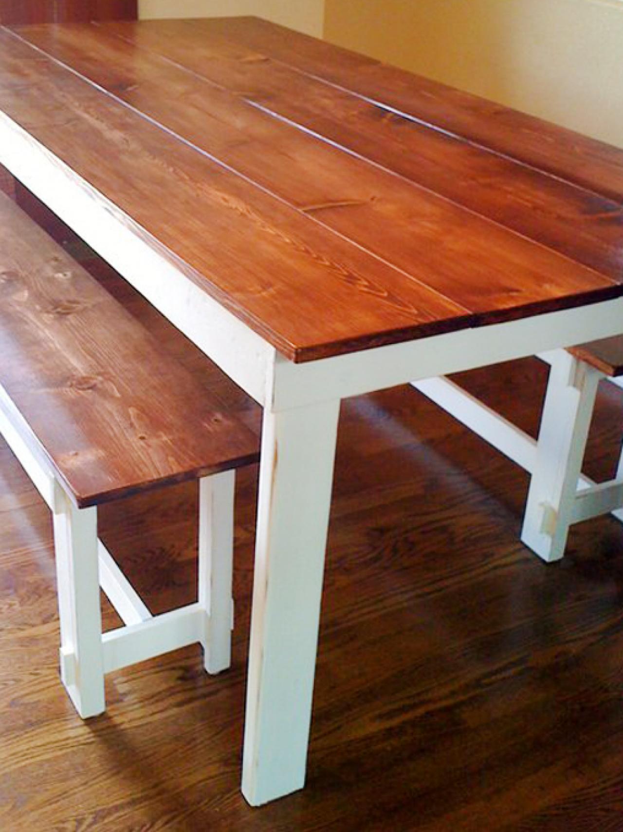 white farmhouse dining table with bench