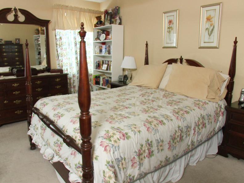 Outdated Bedroom With Traditional Furniture and Floral Bedding