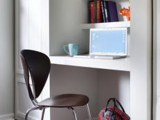 Contemporary Office Nook With Built In Shelves And Desk