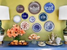 Blue and Brown Decorative Plates With Decals