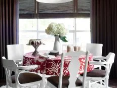 Contemporary White, Brown and Red Dining Room
