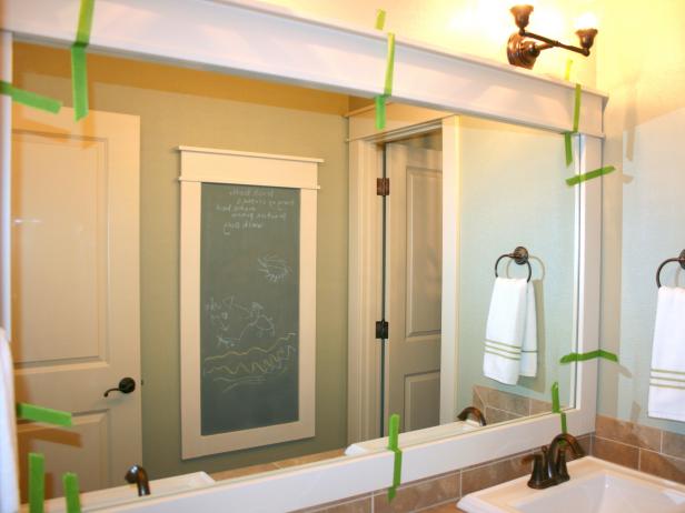 Bathroom Mirror With Green Tape on White Trim
