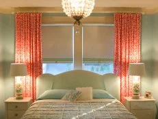 Shabby Chic Bedroom Bright Curtains and Roman Shades