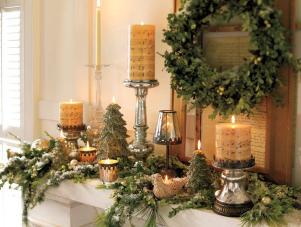 Winter Mantel Designed with Candles and Greenery