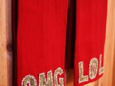 Red Hand Towels With Digital-Age Shorthand Stitched on Trim