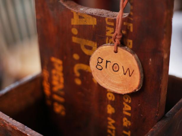 "Grow" Wood Tag on Finished Seed-Starting Caddy