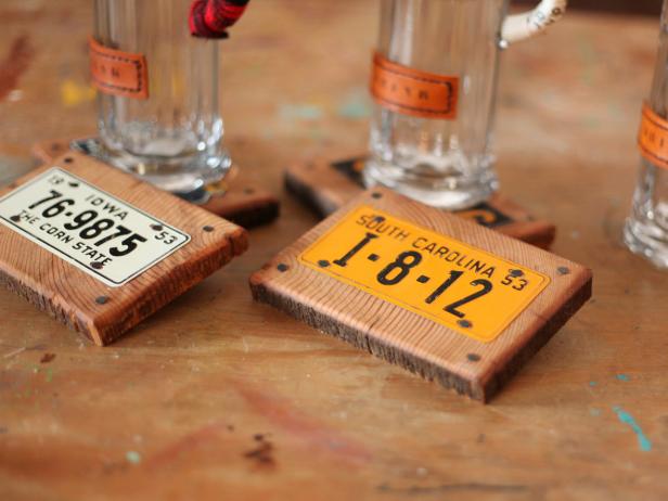 Wooden Coasters Embellished With Mini License Plates