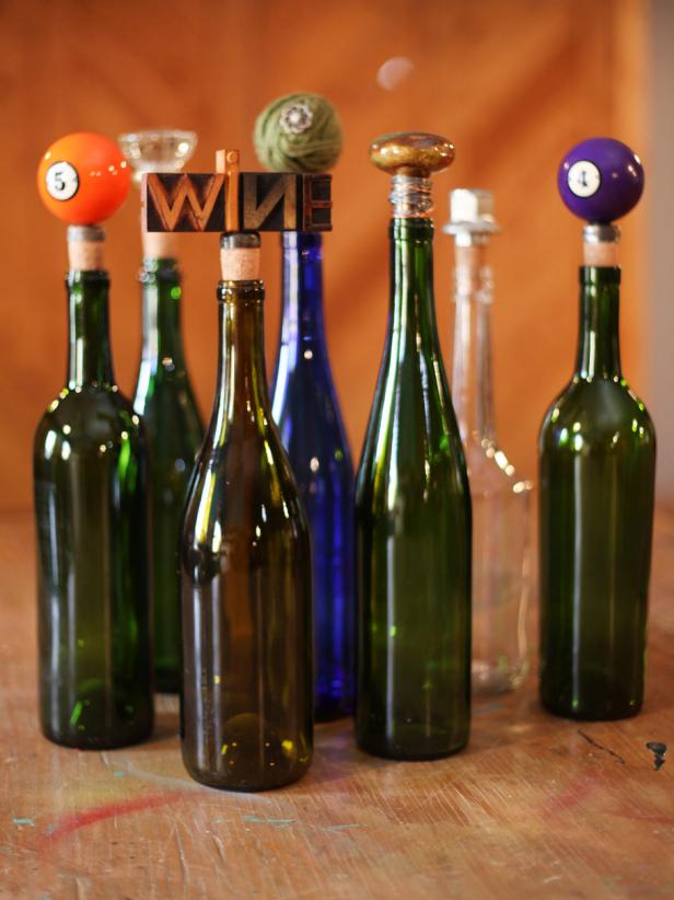 Wine Bottles With Found Object Bottle Stoppers