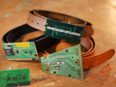 Tan Belts With Buckles Made of Old Computer Circuit Boards