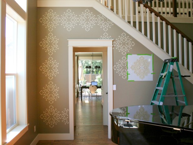 Repeating Diamond Stencil Pattern on Gray Wall