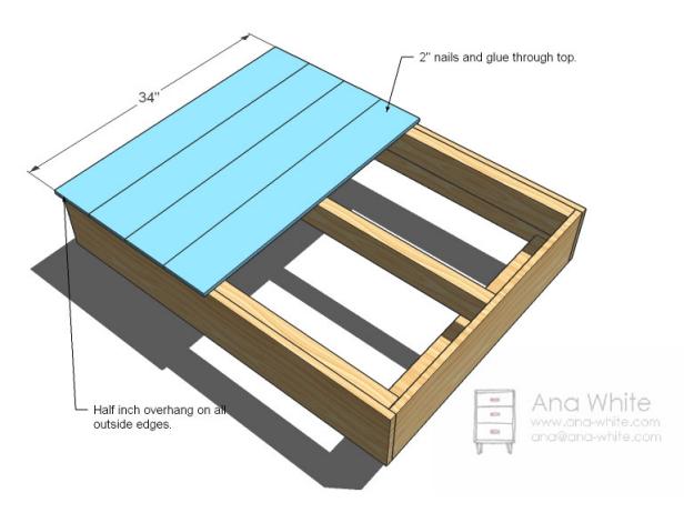 Coffee Table Blueprint Showing Placement of Deck Boards
