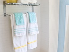 Sterling Towel Rack and Linens in Guest Bathroom Shower