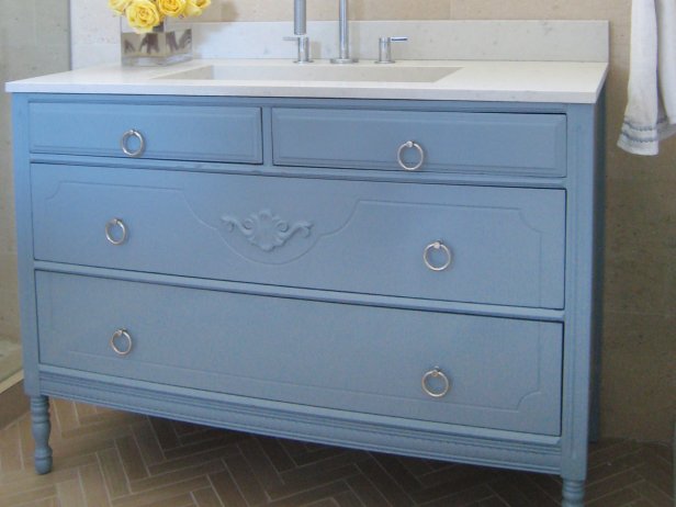 How to Turn a Cabinet Into a Bathroom Vanity | HGTV