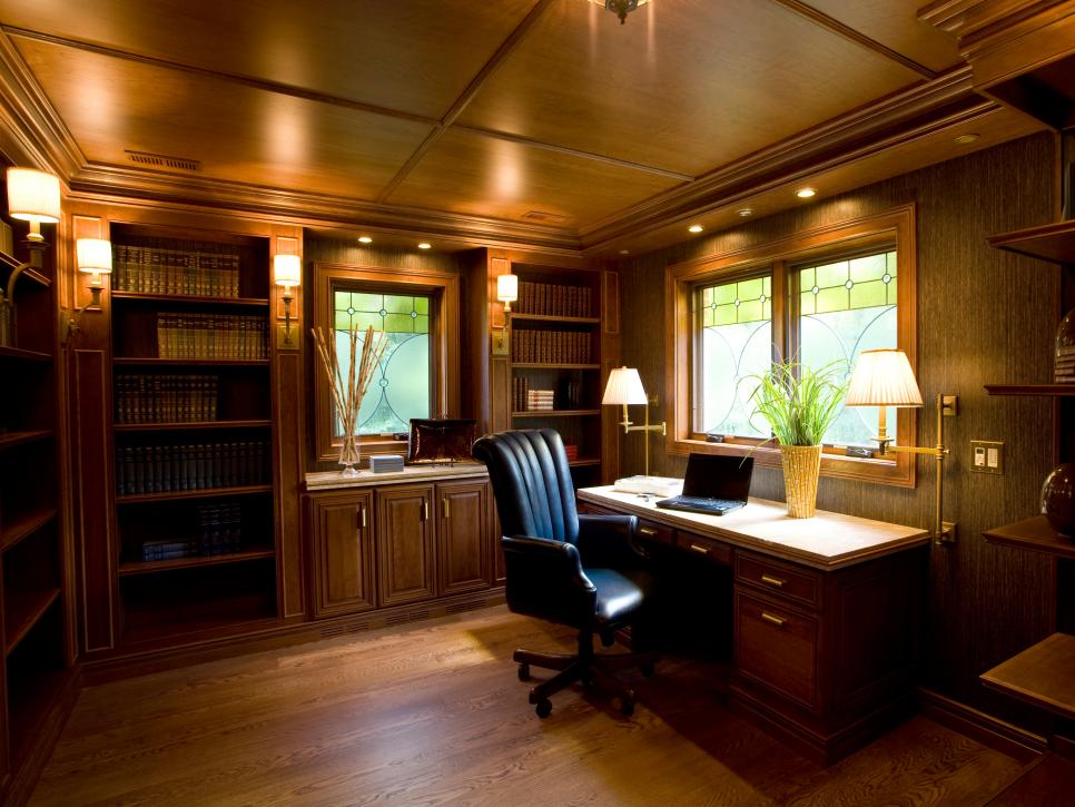 Craftsman-Style Home Office With Wood Ceiling and Built-Ins | HGTV