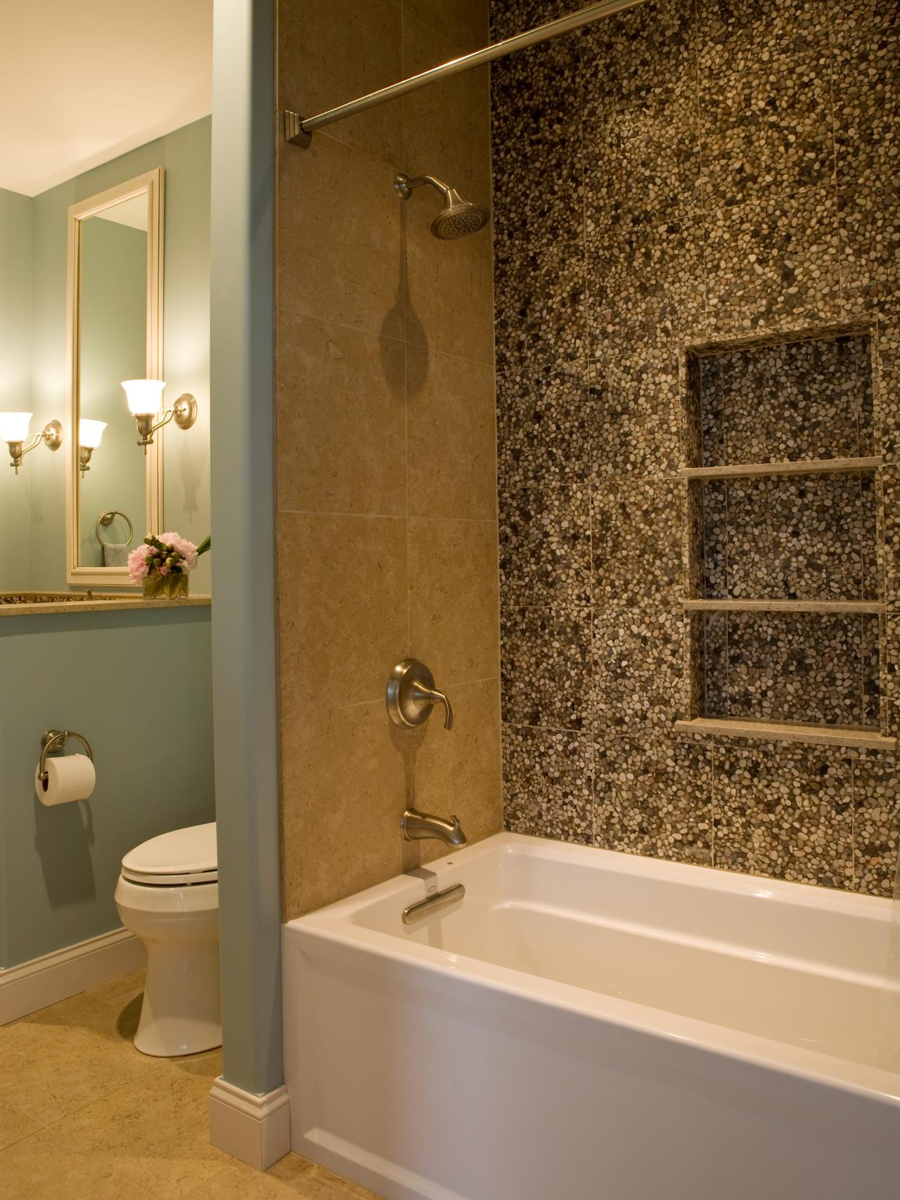 Transitional Bathroom With Pebble Tile Wall HGTV