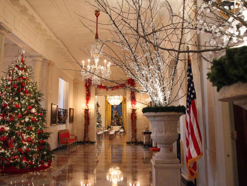 White House Cross Hall With Christmas Tree and Decor
