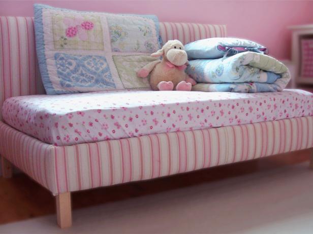 DIY Pink and White Upholstered Kid's Bed