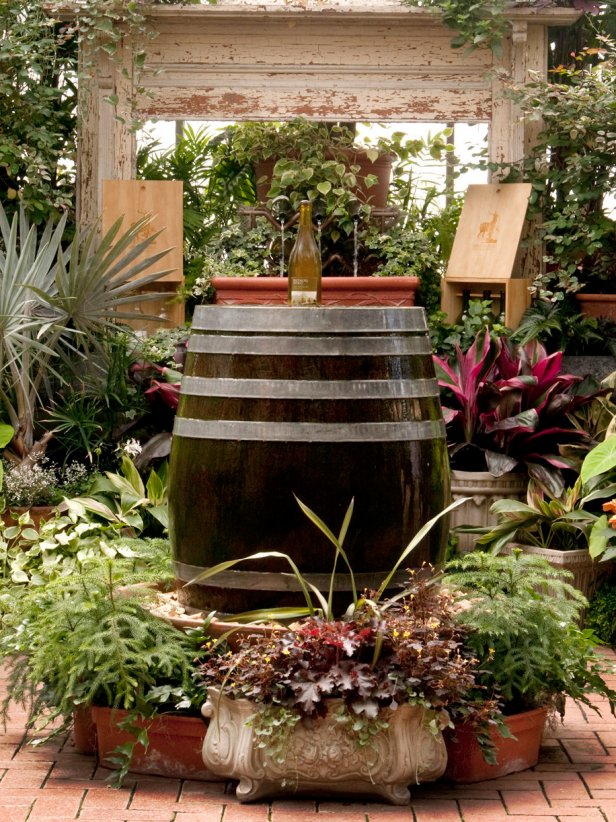 Wine barrel water fountain