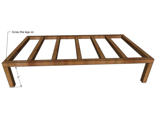 Diagram of How to Screw on the Front Legs to Bed Frame