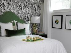 Bedroom With Accent Wall and Green Headboard 
