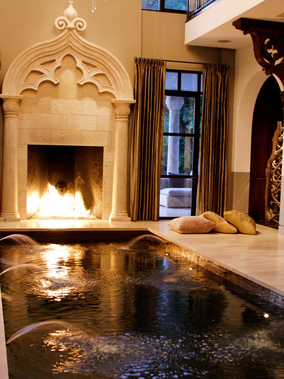 Indoor Spa With Ornate Fireplace | HGTV