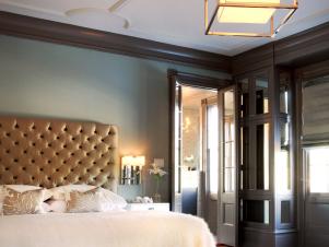 Gold Embellished Ceiling Light and Bedroom
