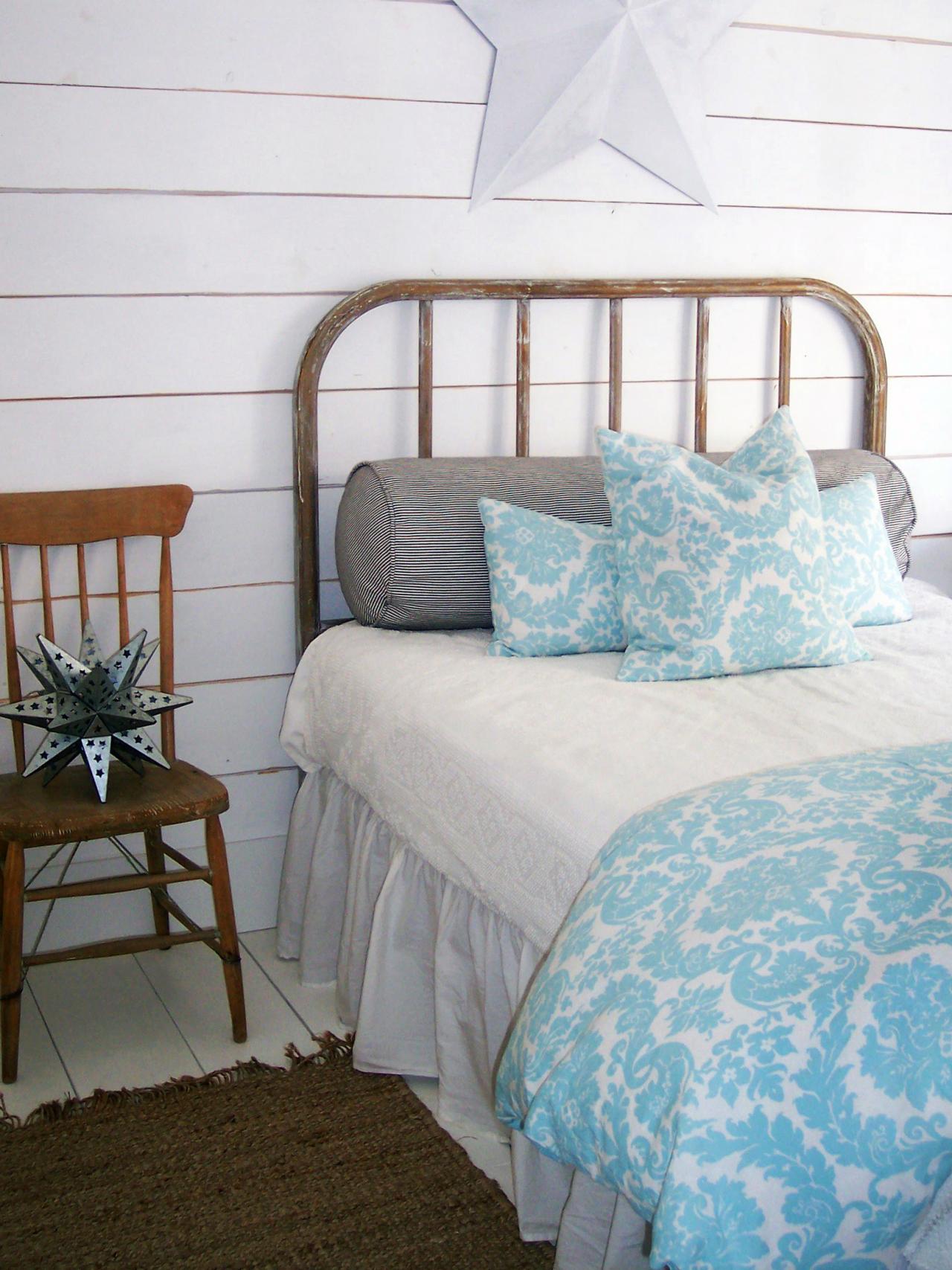 White Cottage Bedroom With Blue Bedding Hgtv