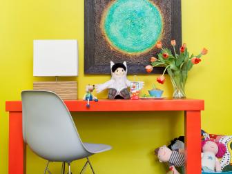 Contemporary, Yellow Kid's Room With Orange Desk