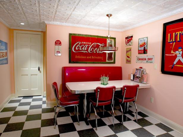 Basement Diner With Red Booth
