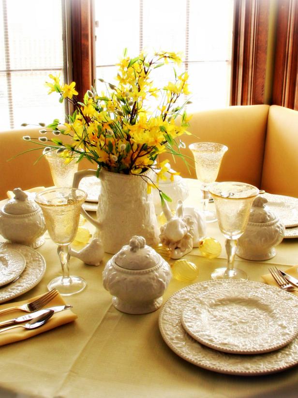 Spring Tablesetting with Forsythia Branches