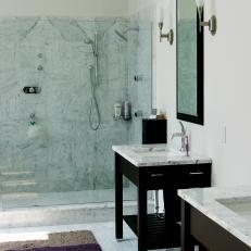 Contemporary Bathroom With White Marble Shower