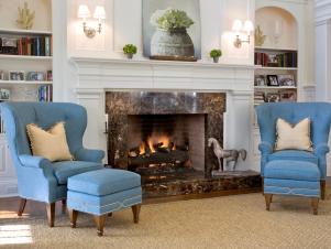 Duneier Designed Blue Chairs Brighten Traditional Living Room