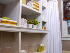 Small Contemporary Bathroom With Built-in Shelf