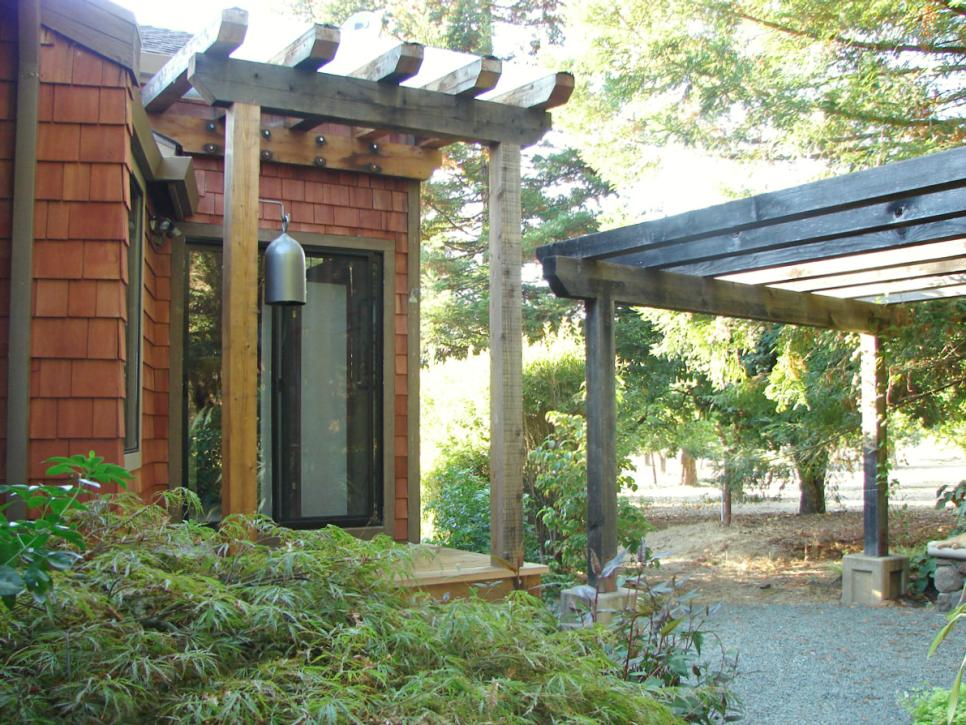 Red Shingled House With Pergola | HGTV