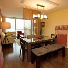 Contemporary Dining Room With Gold Screen Divider Contemporary Dining Room With Gold Screen Divider
