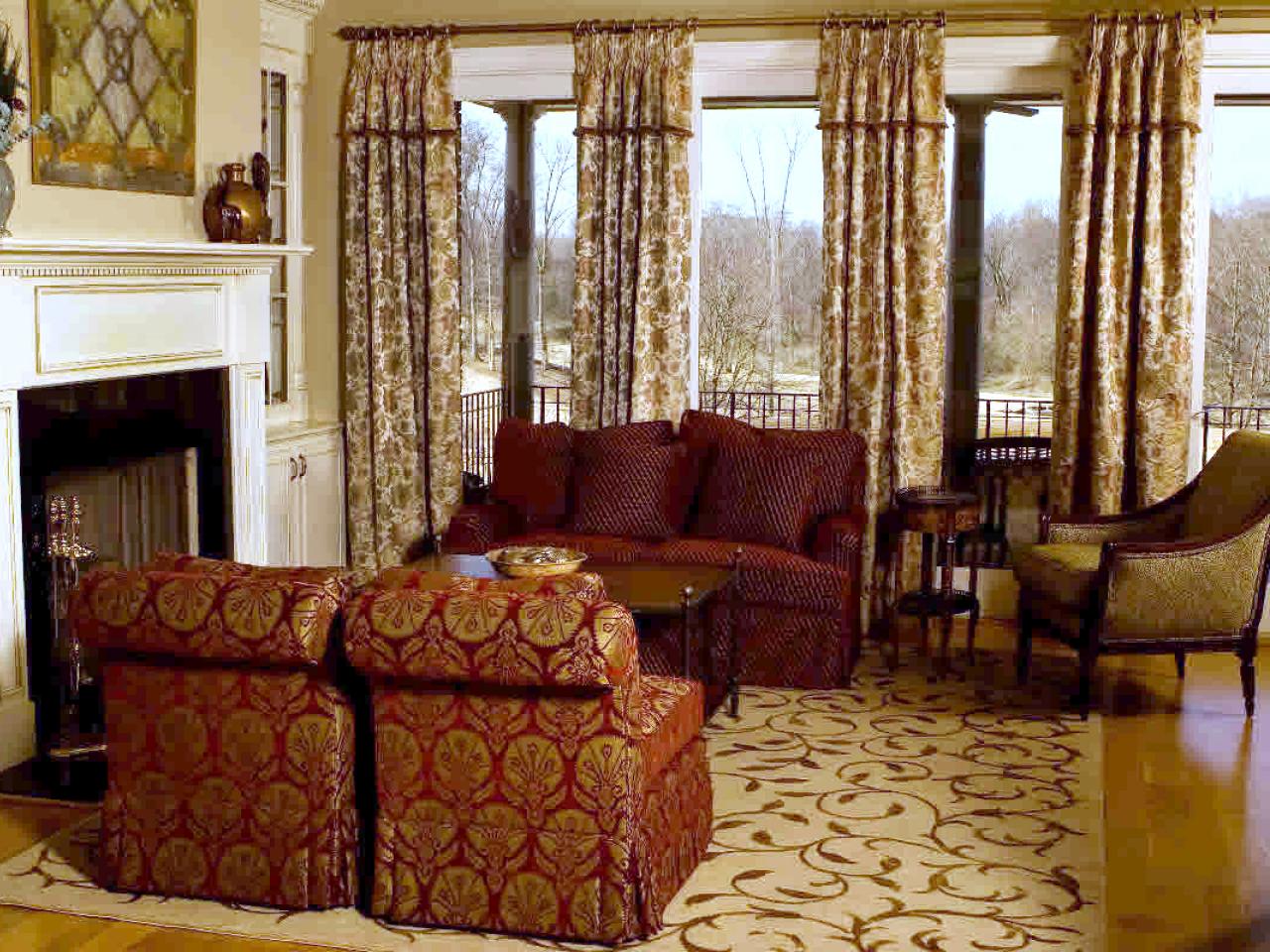 Traditional Living  Room  With Red  Gold  and Cream Accents 