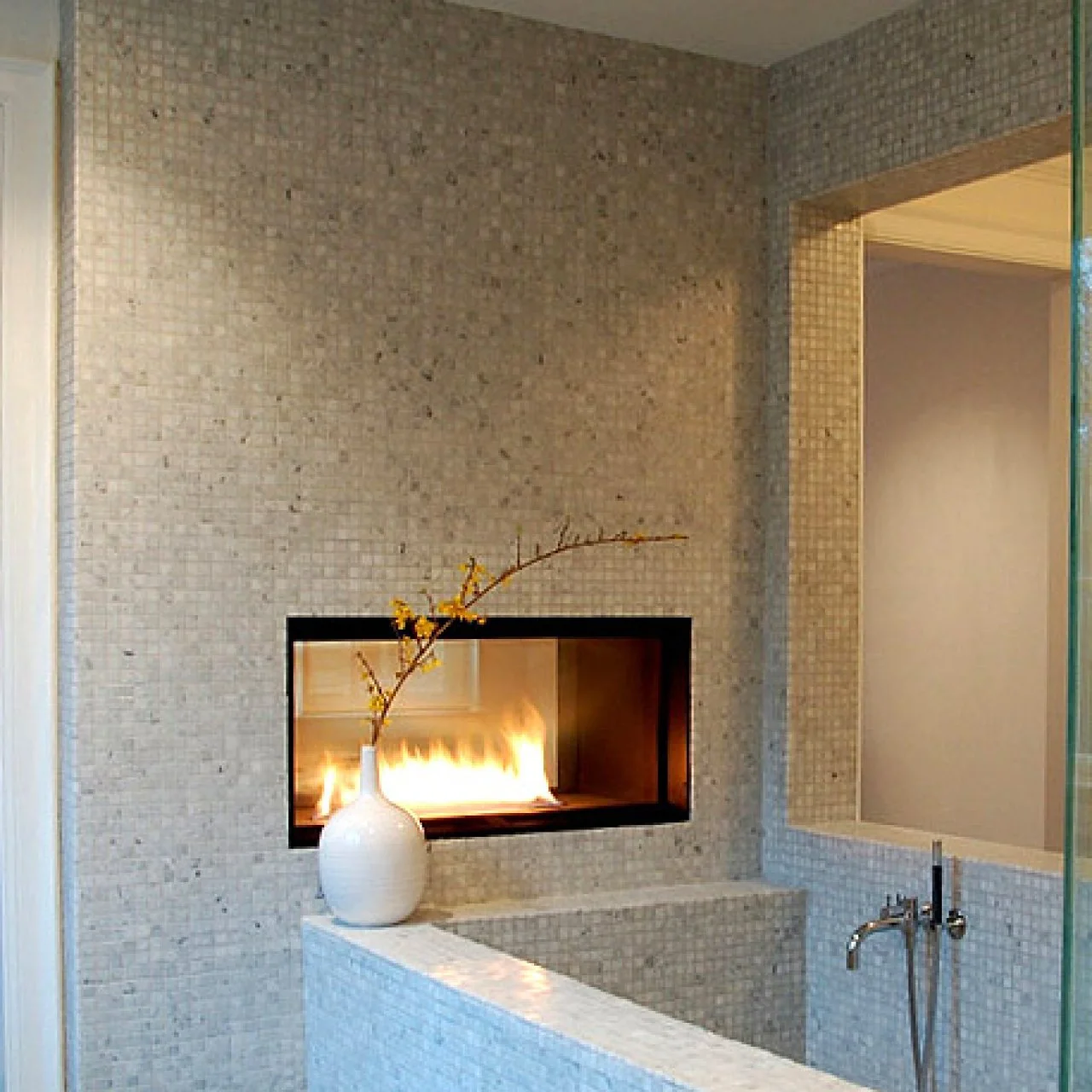 Fireplace In Bathroom Wall Contemporary Bathroom Interior Fireplace
