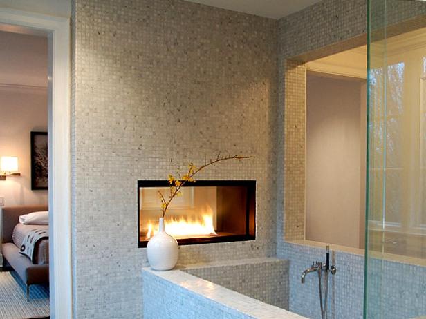 bathroom with fireplace