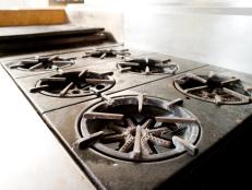 Close- Up of Commercial Kitchen Gas Range