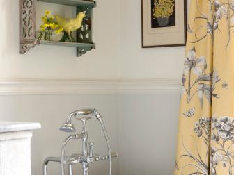 French Country bathroom with blue and yellow accents
