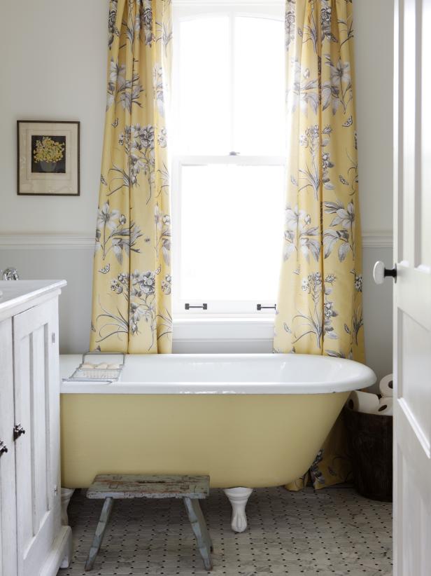 Yellow Tub in French Country Bathroom