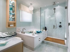 Blue Bathroom With Stylish Medicine Cabinet 