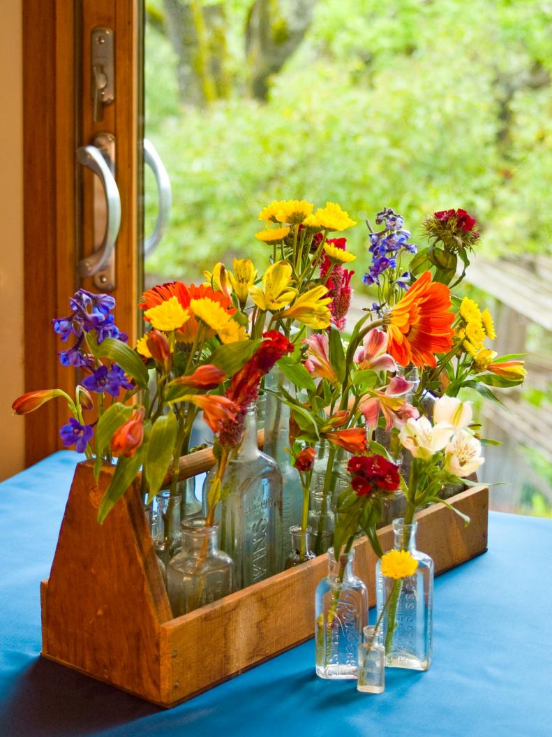 Floral Glass Bottle Arrangement