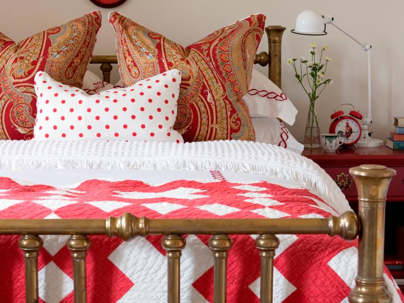 Red and White Cottage Bedroom