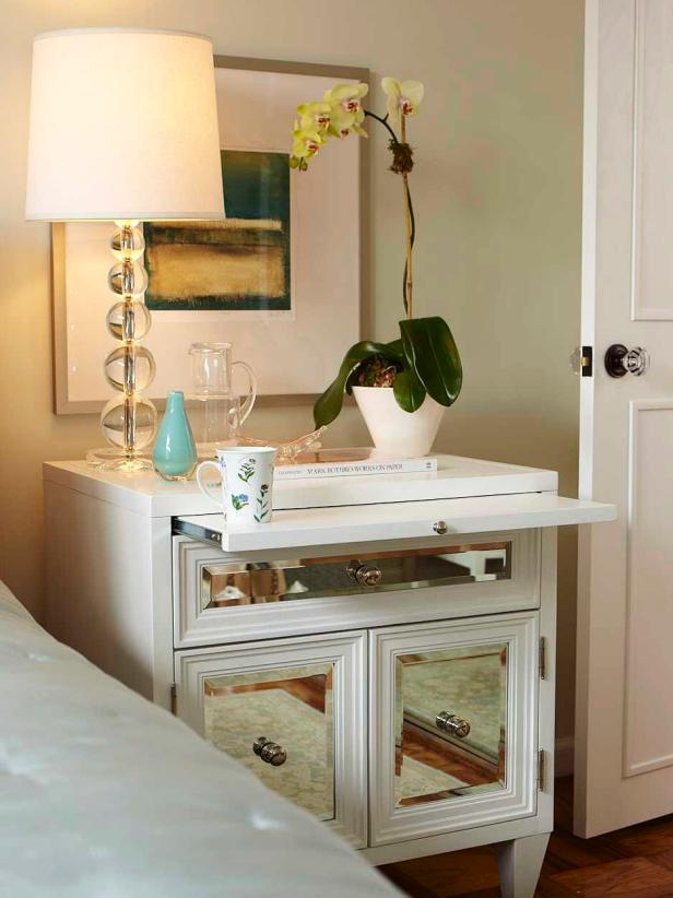 Mirrored Nightstand with Cabinet Drawers