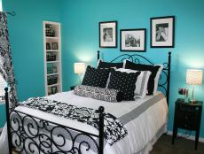 Black and White Bedroom With Blue Walls