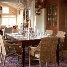 Traditional Dining Room With Casual Wicker Seating