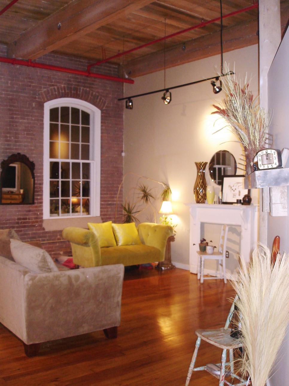 Living Room with Brick Wall | HGTV