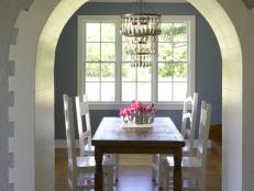 Blue Dining Room With Upcycled Silverware Chandelier