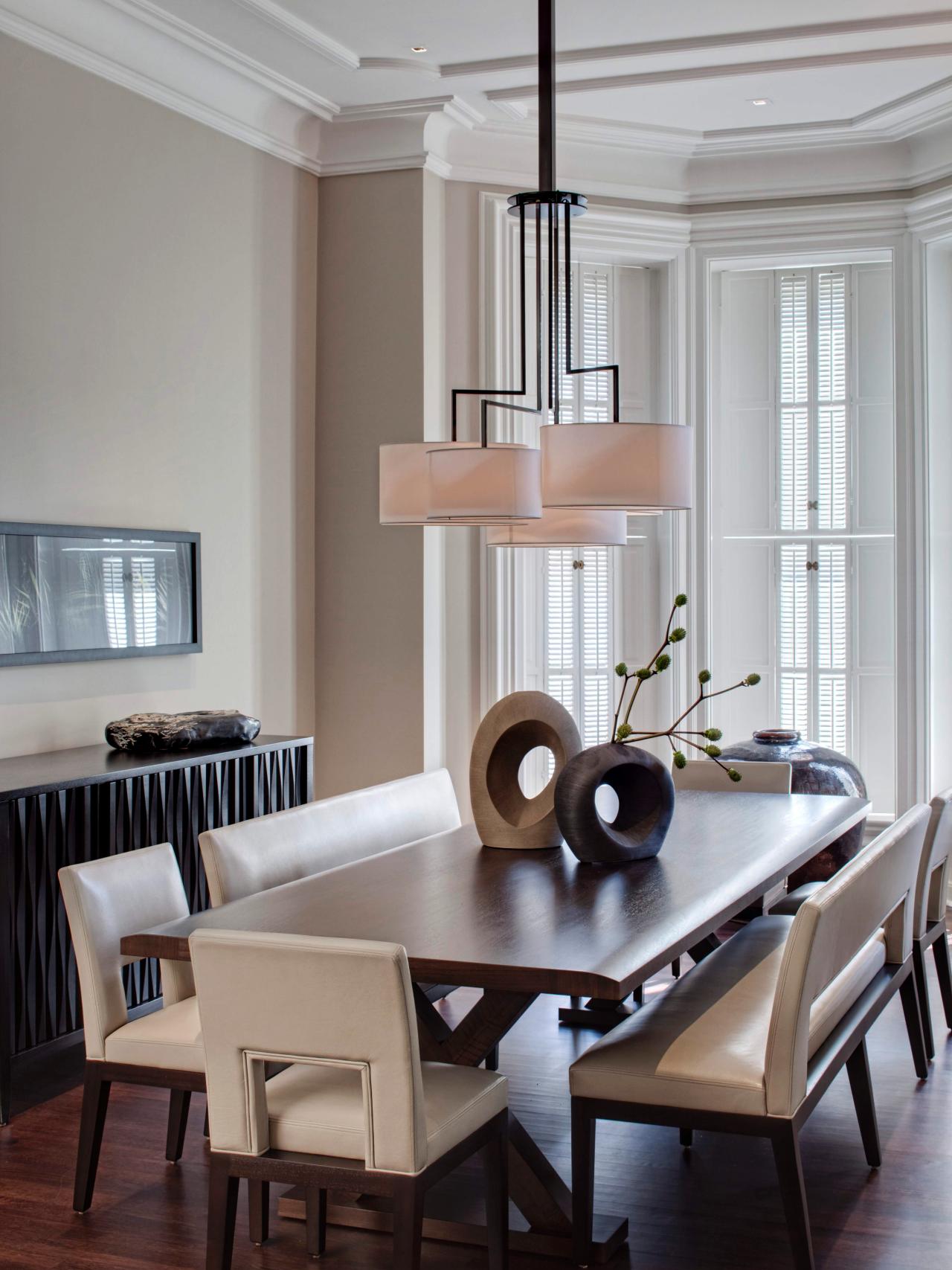 White Modern Dining Room With Bench Seating Hgtv
